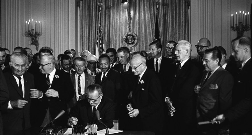 Lyndon Johnson signing Civil Rights Act, July 2, 1964